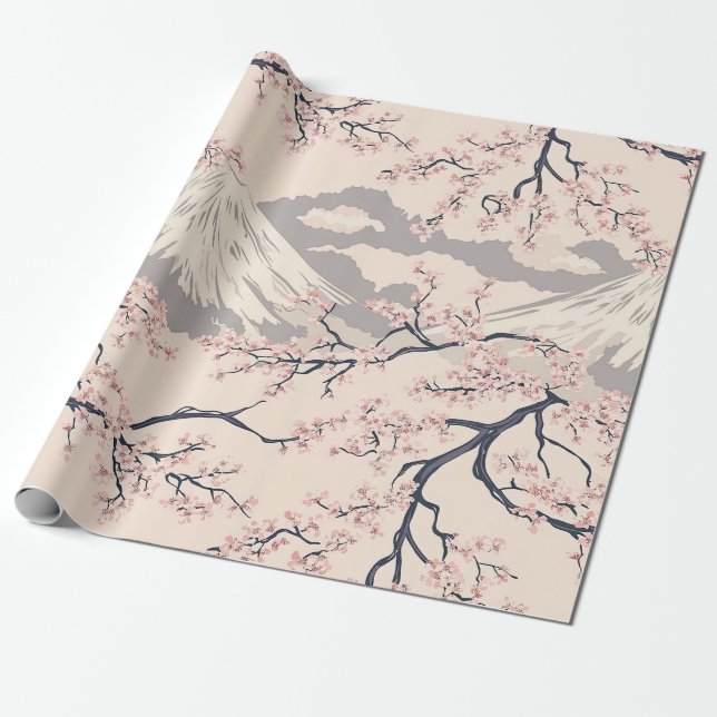 Sanfte rosa Sakura-Mount-Fuji-Szene Geschenkpapier (Ungerollt)