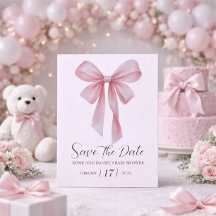 Sanfte Rosa-Schleife Mädchen Baby Shower Save The Date
