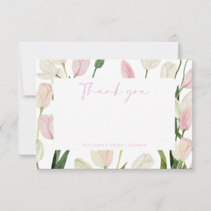 Sanfte rosa Tulpen-Brautparty Dankeskarte