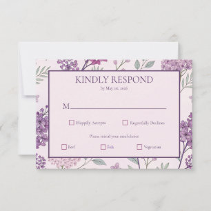 Sanfte rosa und lila Flieder Hochzeit RSVP Karte