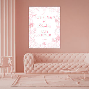 Sanfte rosa wilde Safari-Dschungeltiere Baby-Party Poster