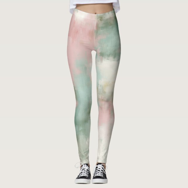 Sanfte rosafarbene abstrakte Wasserfarbe Leggings (Vorderseite)