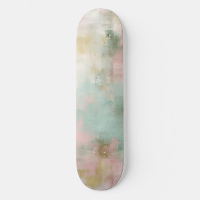 Sanfte rosafarbene abstrakte Wasserfarbe Skateboard (Vorderseite)