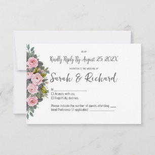 Sanfte rosafarbene Florale Hochzeit RSVP Karte