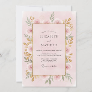Sanfte Roségold-Pfingstrosen-Hochzeit Einladung