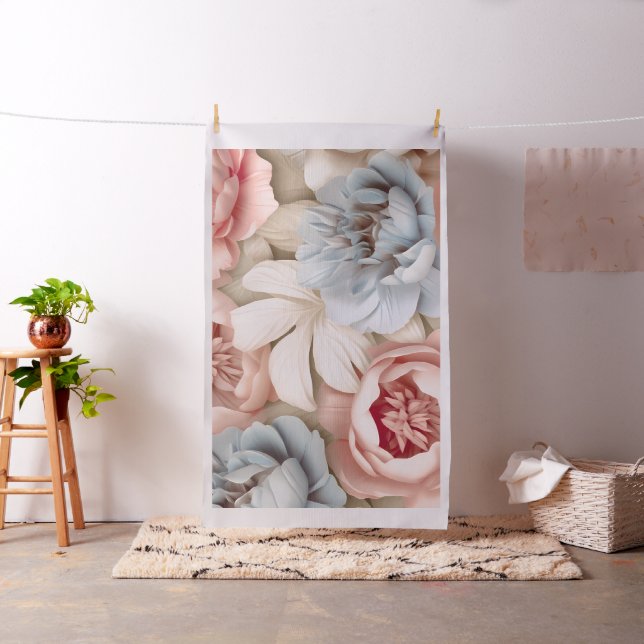 Sanfte Röte & Blaue Pfingstrose Florale Kunst Stoff (Beispiel)