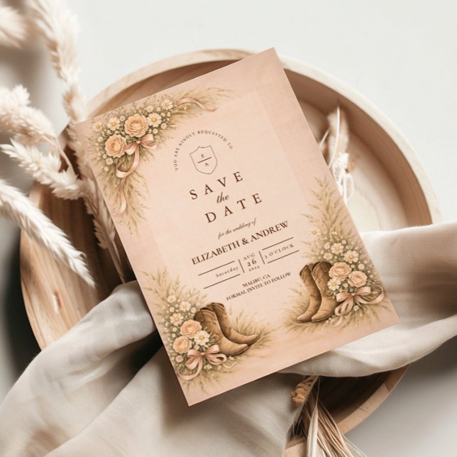 Sanfte Röte Western Stiefel Hochzeit Save The Date (Von Creator hochgeladen)