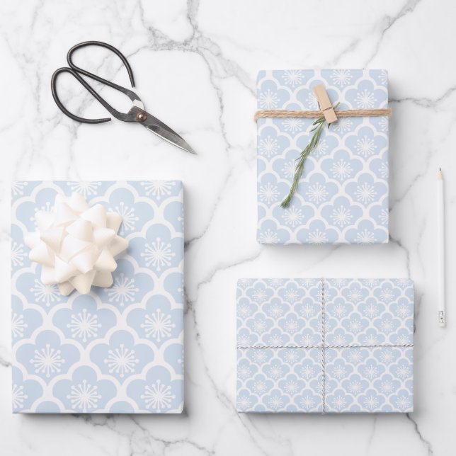 Sanfte Sakura Neutral - Puderblau Geschenkpapier Set (Vorderseite)