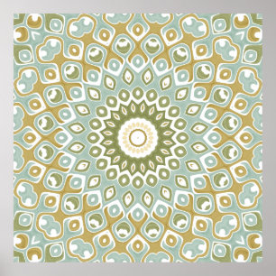 Sanfte Salbei- und Gold-Geometrie-Mandala-Muster Poster