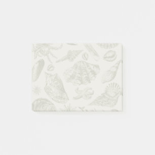 Sanfte Salbeigraue Muschelskizze Antik Natur Post-it Klebezettel