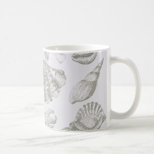 Sanfte Salbeigraue Muschelskizze Antik Natur Tasse