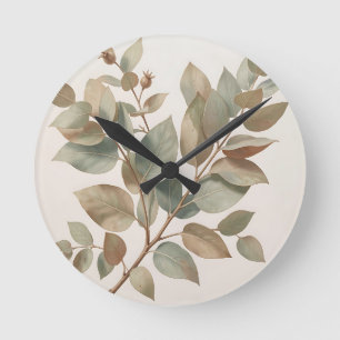Sanfte Salbeigrüne Eukalyptusblätter Botanisch Runde Wanduhr