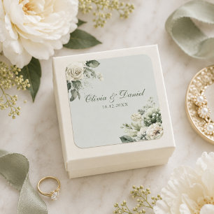 Sanfte Salbeigrüne Florale Hochzeitsaufkleber Quadratischer Aufkleber
