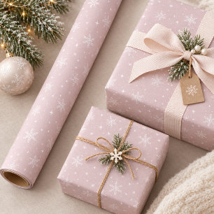 Sanfte Schneeflocken auf optionalem staubigem Rose Geschenkpapier