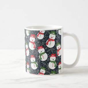 Sanfte Schneemänner - Weihnachtsmuster in rot und Kaffeetasse