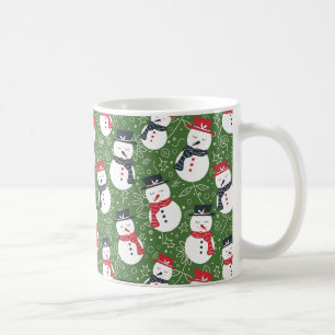 Sanfte Schneemänner - Weihnachtsmuster rot auf grü Kaffeetasse