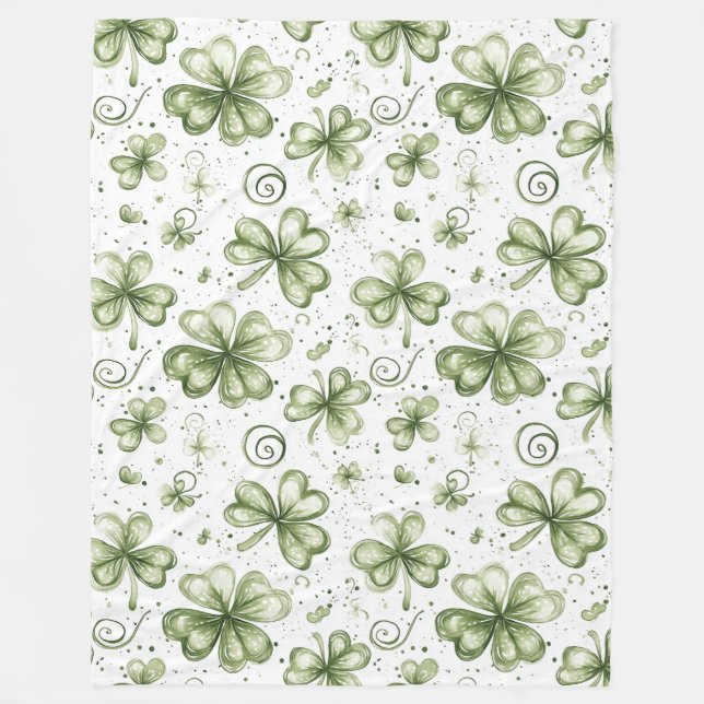 Sanfte Shamrock-Flüstern in Wasserfarben-Grün Fleecedecke (Vorderseite)