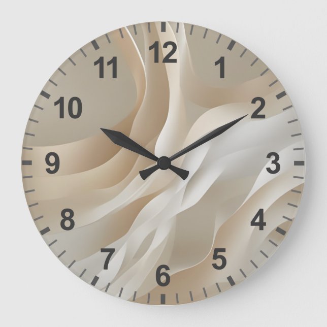"Sanfte Strömungen" | Beige abstrakte Kunst Große Wanduhr (Vorderseite)