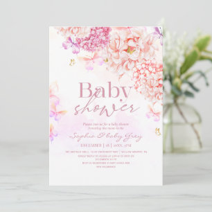Sanfte und elegante rosa goldene Blumen-Baby-Party Einladung