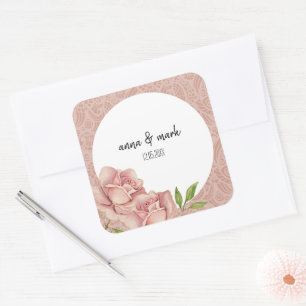 Sanfte Veilchen-Rosa Rosen Aquarell Quadratischer Aufkleber
