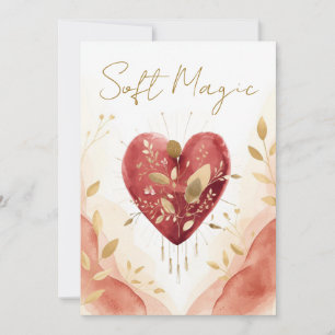 Sanfte Wasserfarbe Herz mit goldenen Botanicals Feiertagskarte