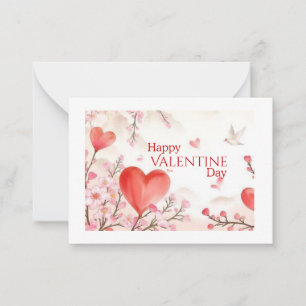 Sanfte Wasserfarbe Kirschblüten Valentinstag Mitteilungskarte