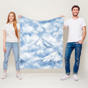 Sanfte Wasserfarben Berge Schnee Wolken Blau Weiß Fleecedecke