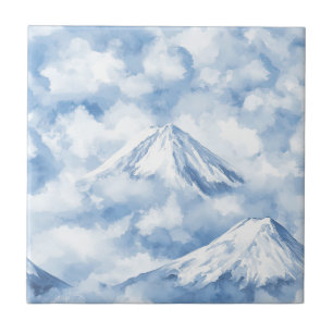 Sanfte Wasserfarben Berge Schnee Wolken Blau Weiß Fliese