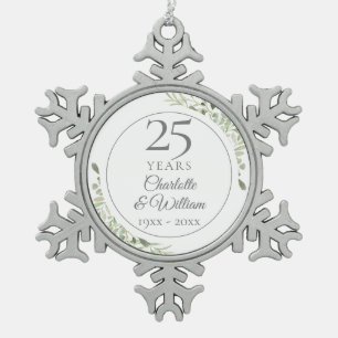 Sanfte Wasserfarben-Blätter zum 25. Hochzeitstag Schneeflocken Zinn-Ornament