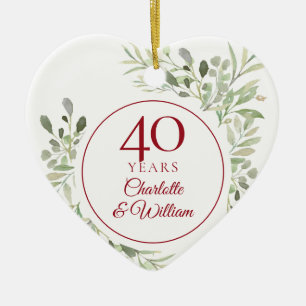 Sanfte Wasserfarben-Blätter zum 40. Hochzeitstag Keramik Ornament