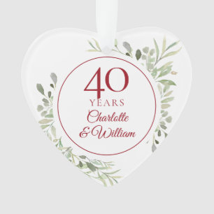 Sanfte Wasserfarben-Blätter zum 40. Hochzeitstag Ornament