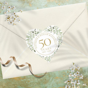 Sanfte Wasserfarben-Blätter zum 50. Hochzeitstag Herz-Aufkleber