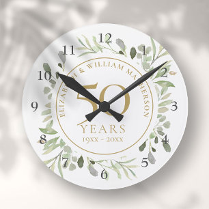 Sanfte Wasserfarben-Blätter zum 50. Hochzeitstag Runde Wanduhr