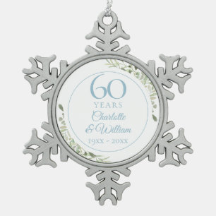 Sanfte Wasserfarben-Blätter zum 60. Hochzeitstag Schneeflocken Zinn-Ornament