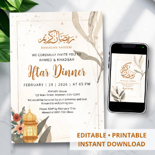 Sanfte Wasserfarben-Blumen-Iftar-Einladung & Later Einladung