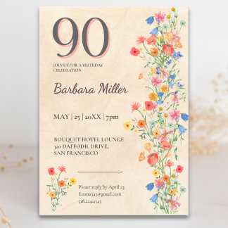 Sanfte Wildblume 90. Geburtstag Elegante Party Einladung