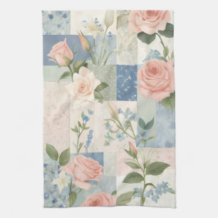 Sanfte zarte Blumen-Pink- und Blau-Patchwork Geschirrtuch