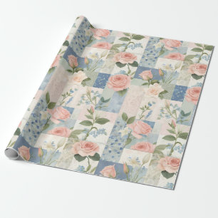 Sanfte zarte florale rosa und blaue Patchworkarbei Geschenkpapier