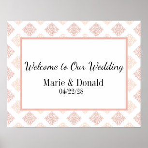 Sanfter Pfirsich-Rouge-Damask-Hochzeit Poster