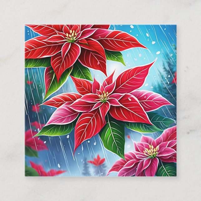 Sanfter Regen von roten und rosa Poinsettia-Blume Quadratische Visitenkarte (Vorderseite)