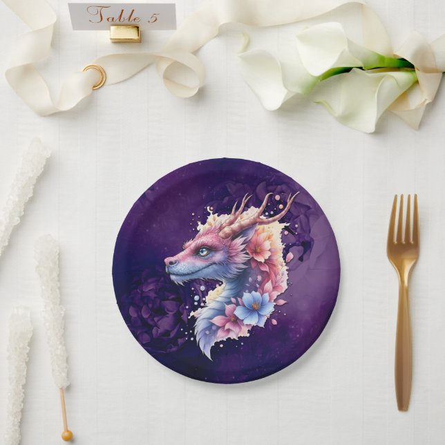 Sanfter Wächterdrache.  Pappteller (Hochzeit)
