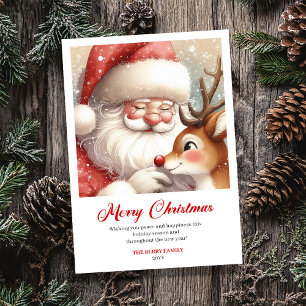 Sanfter Weihnachtsmann und Rudolph klassische Weih Feiertagskarte