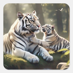 Sanfter Weißer-Tiger-Aufkleber – Minimalistisch & Quadratischer Aufkleber