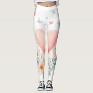 Sanftes Aquarell-Herz Liebe Blumen Vögel Leggings