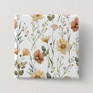 Sanftes Aquarell-Wildblumen-Botanical-Boho-Muster Button