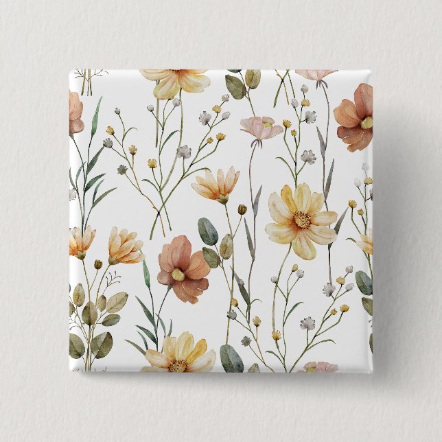 Sanftes Aquarell-Wildblumen-Botanical-Boho-Muster Button (Vorderseite)