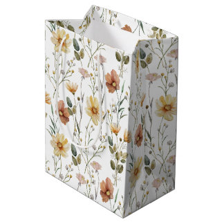Sanftes Aquarell-Wildblumen-Botanical-Boho-Muster Mittlere Geschenktüte