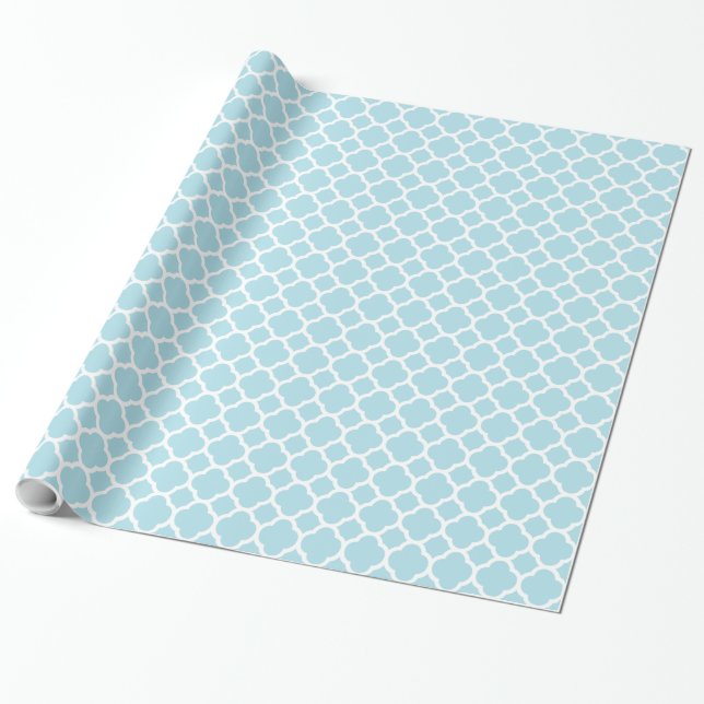Sanftes Babyblau-Quatrefoil-Muster Geschenkpapier (Ungerollt)