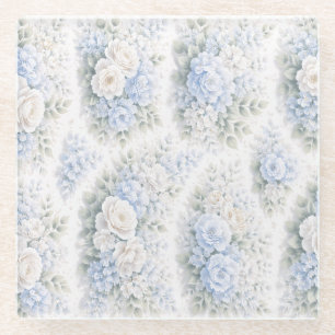 Sanftes Blau Weißes Aquarell Florales Elegantes Ro Glasuntersetzer