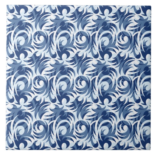 Sanftes blaues Blumenmuster Fliese (Vorderseite)